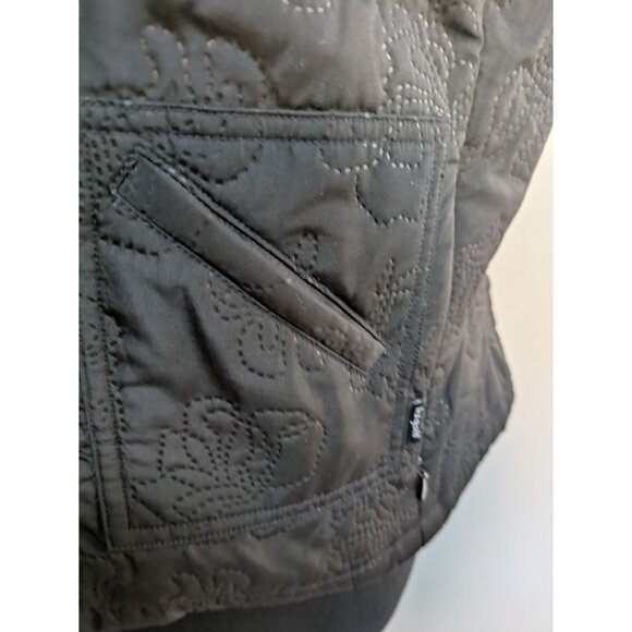 LizGolf Quilted Black Floral Embroidered Vest With Zip Pockets & Collar, Size L - Picture 5 of 9